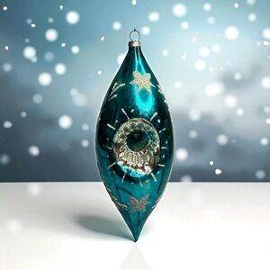 VTG Glass Ornament Double Indent Star Large Drop Christmas Germany Turquois READ